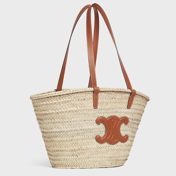 MEDIUM TRIOMPHE CELINE CLASSIC PANIER IN PALM LEAVES AND CALFSKIN TAN - Picture 3 of 16